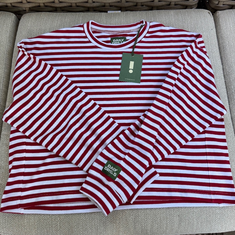 Daily Drills Striped Cotton Long Sleeve Tee